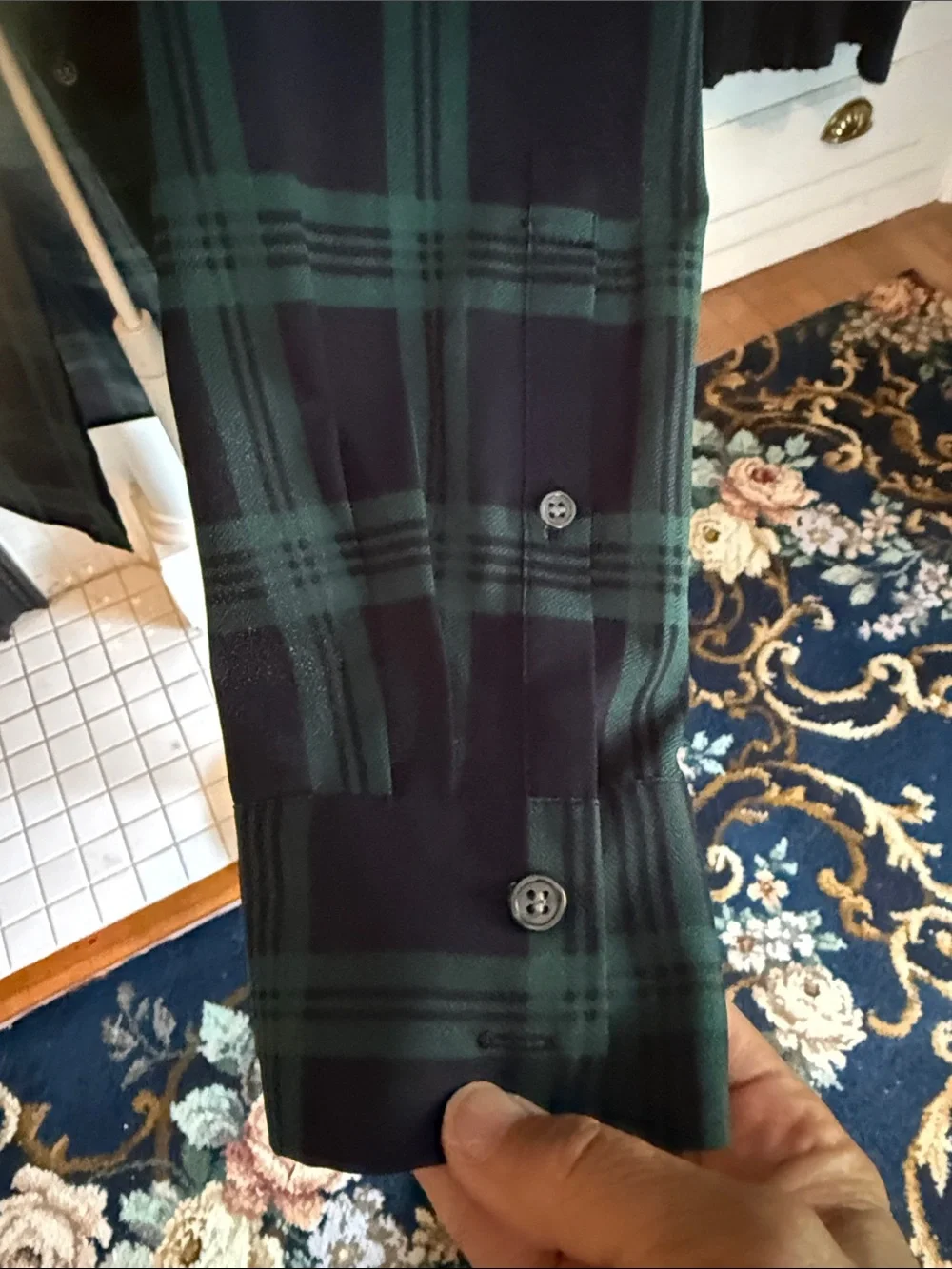 J. Crew Black and Dark Green Plaid Button-Up blouse- worn twice.‎